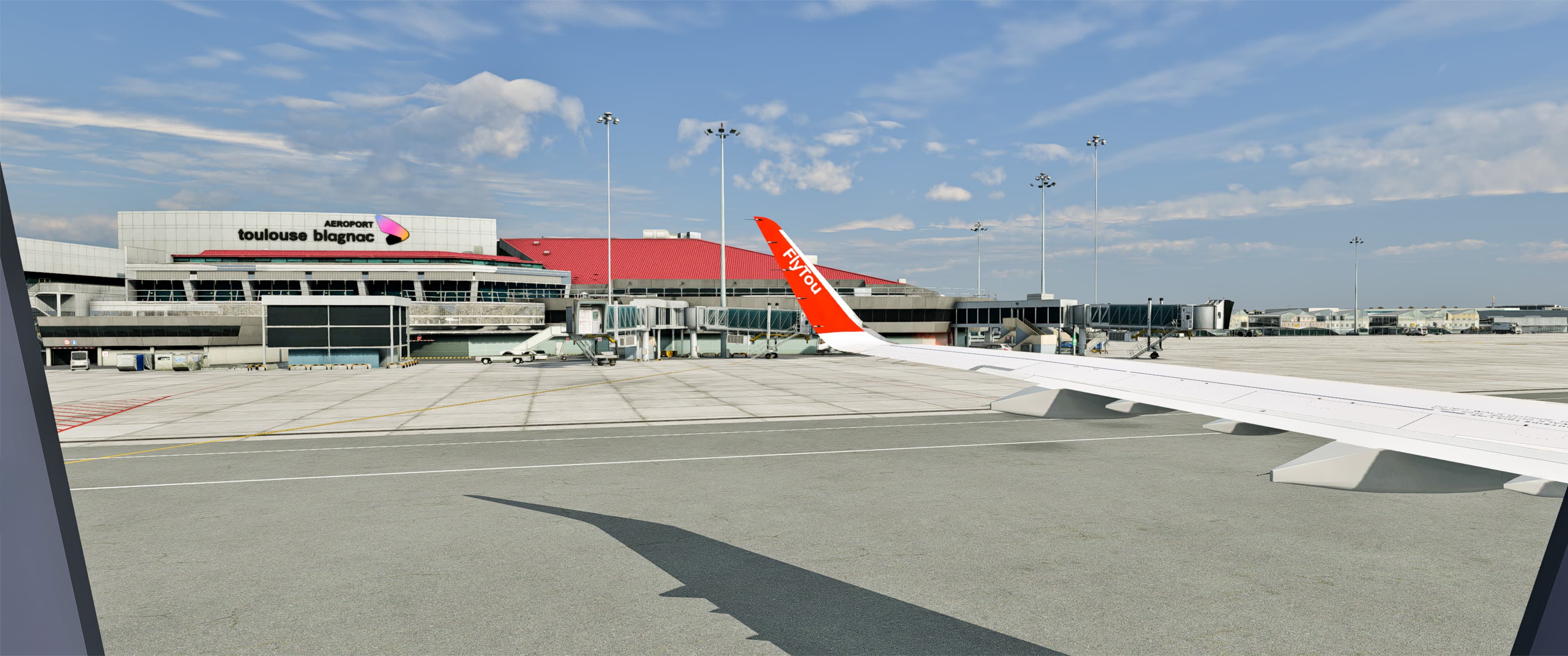 Vue depuis l'aile d'un A321 FlyTou Virtual à Toulouse-Blagnac - Compagnie aérienne virtuelle